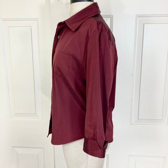 Burgundy button down shirt Alice & Trixie ladies medium cuffed 3/4 sleeve blouse - Picture 4 of 10